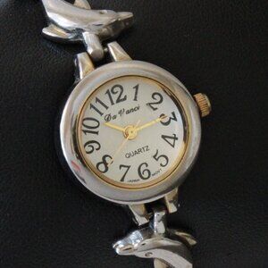 Vintage Ladies Da Vinci Quartz Watch Dolphin Bracelet Used 22mm